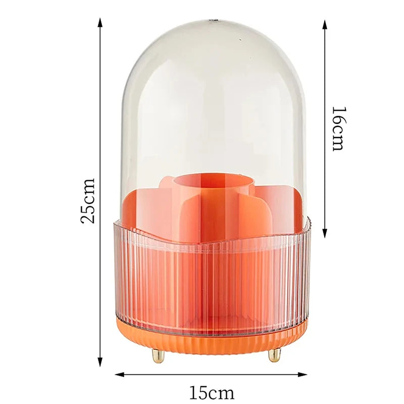 Cosmetics Storage Bucket Grid Lid Transparent Simple Light Makeup Qme With cover Orange