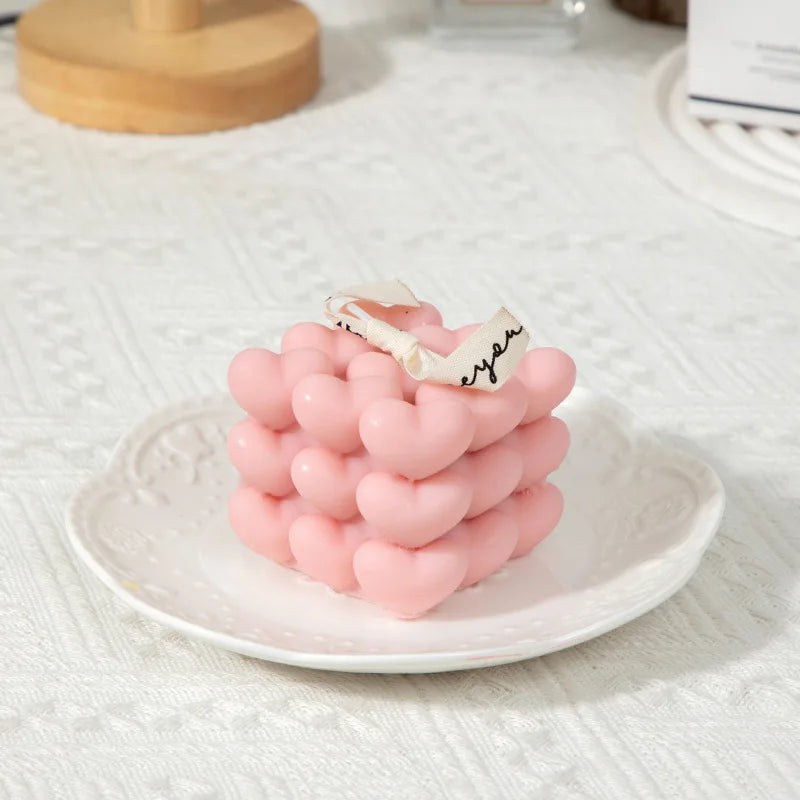 Romantic Heart Cube Fragrance Candle Lovely Bubble Aroma Room Qme pink