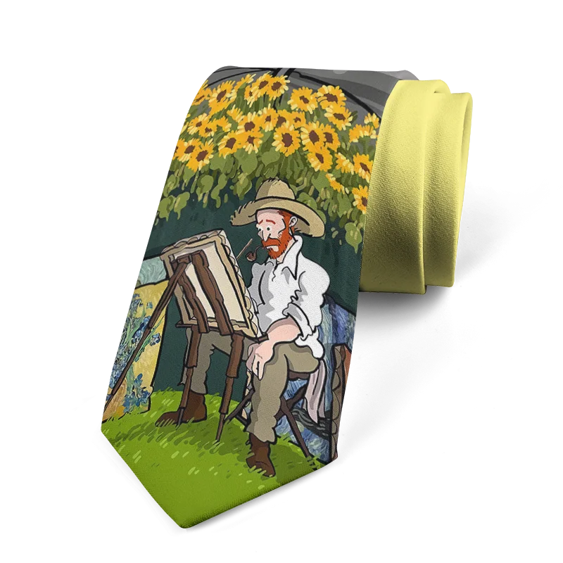 Classic Van Gogh Wide Fashion Oil Painting Tie Pastoral Sailing Print Qme style5