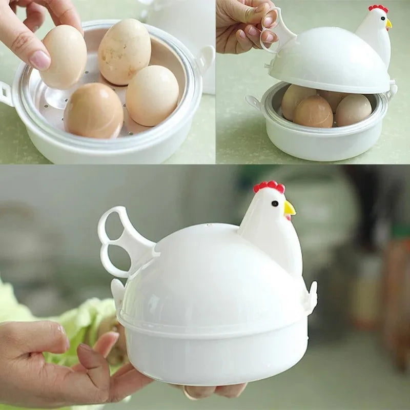 Lovely Chicken Shaped Egg Boiler Steamer 4 Eggs 1Egg Microwave Cooker Qme