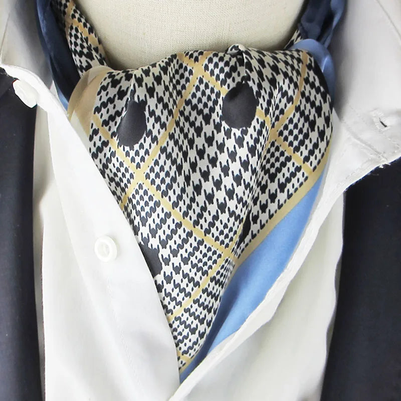 Silk Feeling Polyester Scarf Men's Neck Foulard Square Small Headband Qme khaki One Size