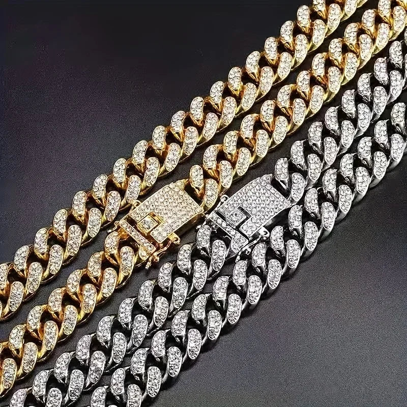 Quartz Watch Fashion Luxury Diamond Set Quartz Watch Business Style Large Dial Men's Watch Watch+Hip Hop Chain Qme