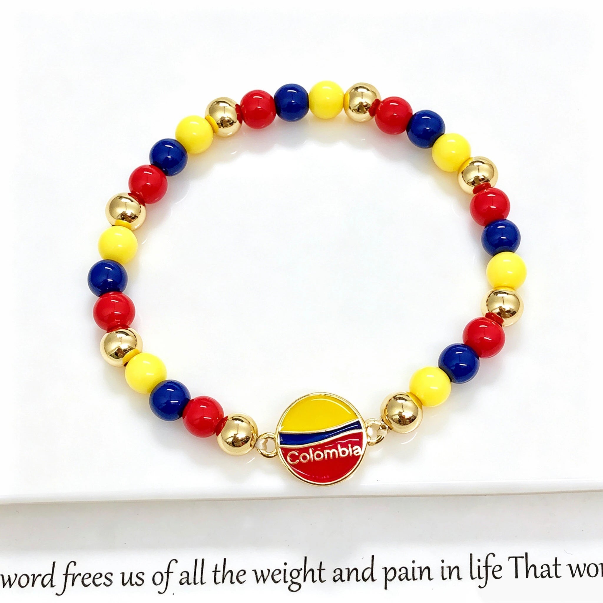 New Enamel Art Gold Plated Venezuela Mexico Colombia Flag Beaded Stretch Bracelet for Men Women Holiday Anniversary Jewelry Qme 6 18cm