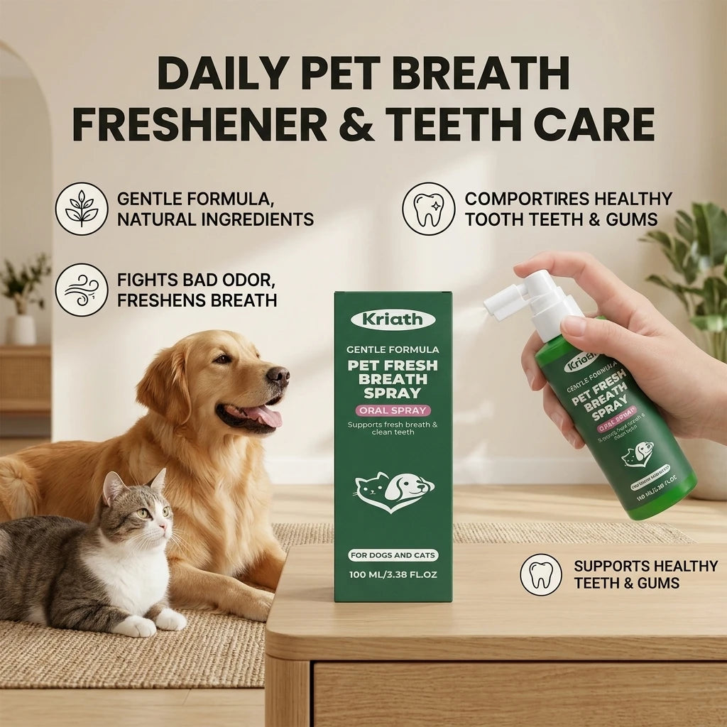 Kriath Pet Fresh Breath Oral Spray Removing Plaque Buildup Eliminate Bad Odor Relieve Oral Discomfort Pet Teeth & Gum Care Mist Qme Default Title
