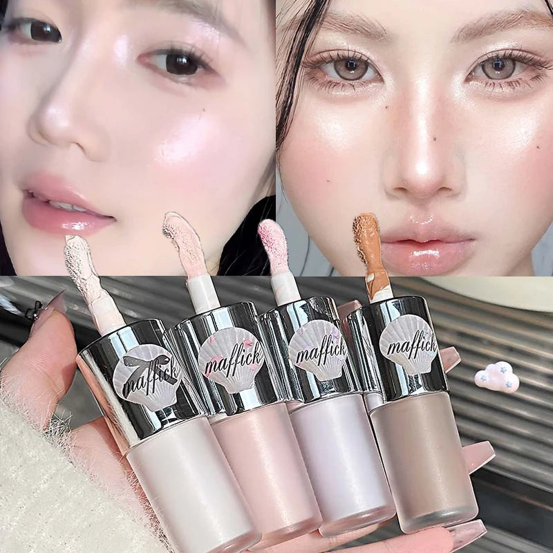 Dual-Ended Pearl Gloss Contour & Highlight Liquid Diamond Silver & Matte White Cream Three-dimensional Shine Face Contouring Qme
