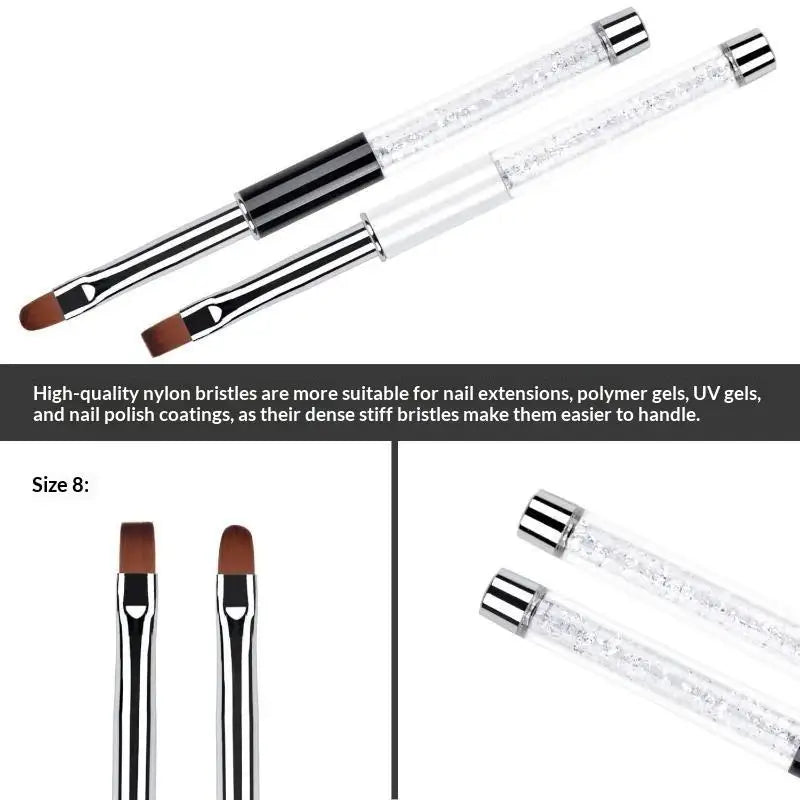 Glitter Handle Nail Art Brush Flat Round Soft Bristle Head Protective Qme