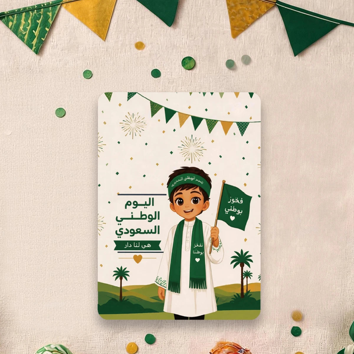 Saudi National Day Themed Lollipop Greeting Cards, Party and Event Souvenirs, Saudi National Day Greeting Cards, Saudi National Day Gifts Qme Boy-10Pcs