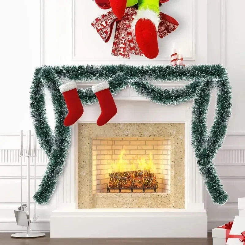 Christmas Tinsel Ribbons Garland Green Cane Wreath Xmas Tree Hanging Pendent Ornaments Wedding Party Supplies Home Decor Qme