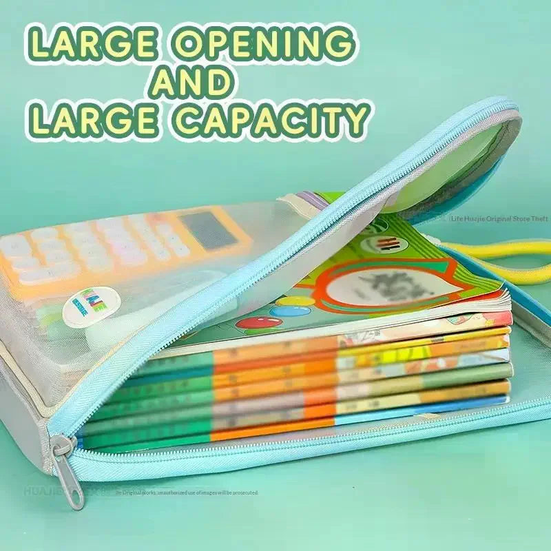 Student Handheld File Bag Dopamine Tote L-shaped Zipper Mesh Folder Qme