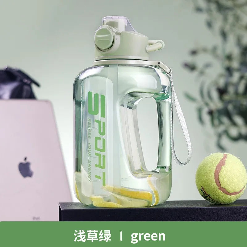 Extra Large Capacity Sports Fitness Straw Water Bottle Qme light green