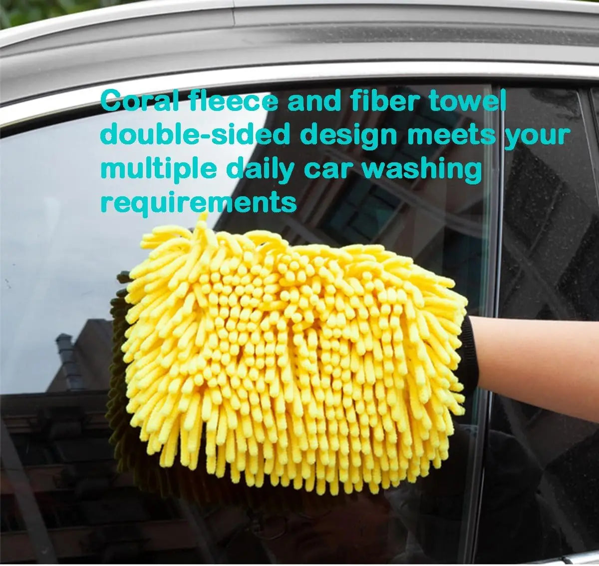 Car wash gloves do not damage paint surface waterproof special Chenille polyps for car wipe rag brush car bear paw 100g Qme 1PCSyellow