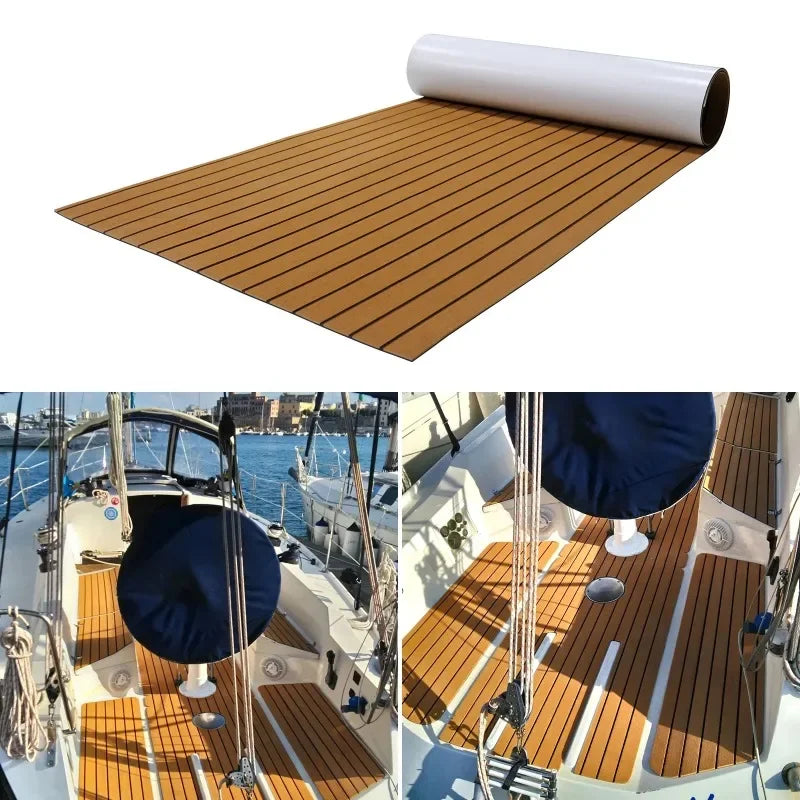 2.4m Self-Adhesive EVA Foam Boat Marine Flooring Faux Teak Decking Sheet Striped Yacht Mat 8 Styles Brown Gray Gold Black Qme