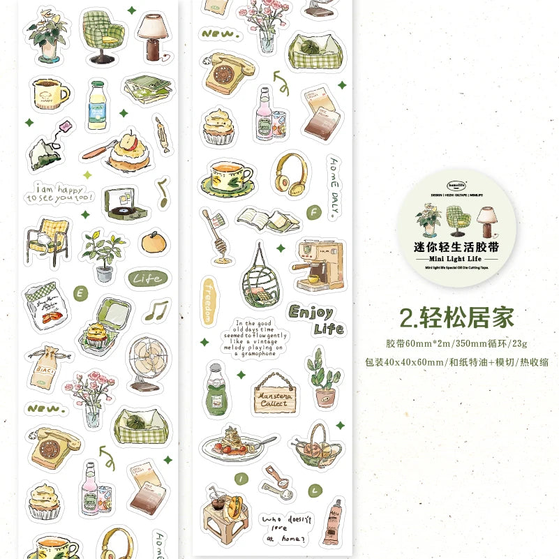 Cartoon English Phrases 50mm*2m Adhesive Tape Set Masking Tapes with Sticky Note Paper for Scrapbooking And Journaling Supplies Qme D