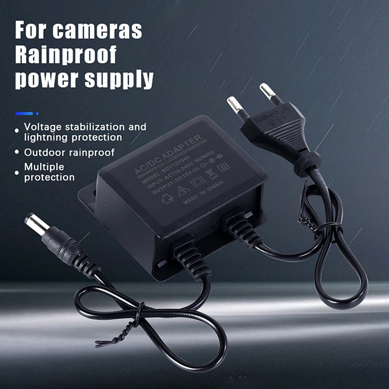 Waterproof Power Adapter NVR DVR EU US Plug DC12V 2A AC100V-240V Input Qme