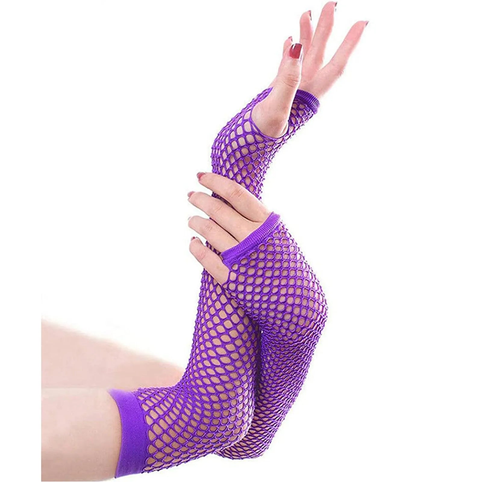 Colorful Fishnet Fingerless Long Gloves Party Wear Fancy Costume Accessories Sexy Girls Punk Goth Dance Performance Glovers Qme Purple