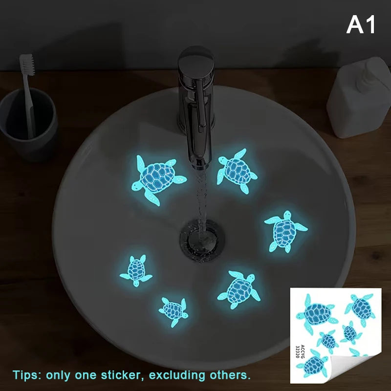 Glow-in-the-Dark Turtle Bathroom Stickers Self-adhesive Sink Wall Sticker Waterproof Bathroom, Bedroom Decals Home Decor Qme A1