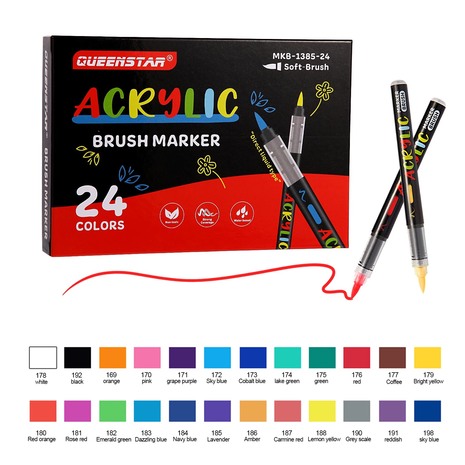 12/24/36/48 Colors Brush Tip Acrylic Paint Markers Non-toxic Quick Dry Art Pen for Fabric Wood Canvas Glass Rock DIY Craft Qme 24 colors