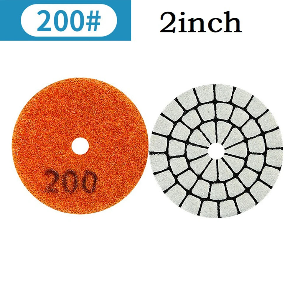 1pc 2 Inch 50mm Emery Dry Polishing Pad Disc For Granite Marble Quartz Glass Stone Sanding Random Color Qme Grit 200