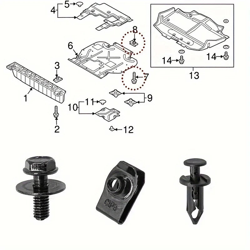 10 Pieces Set of Car Screw Clips, License Plate Frame Strips - Iron Material Qme