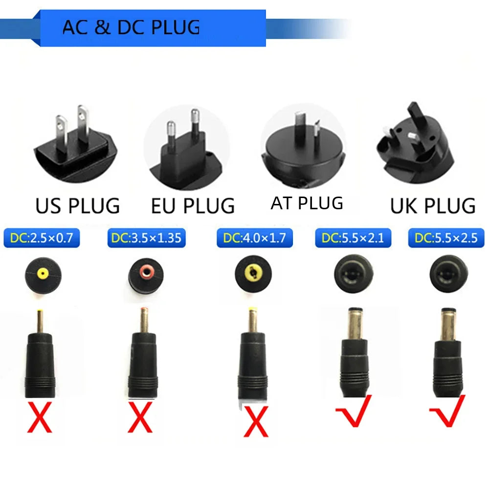 DC 5521 Plug Power Adapter, 3V, 5V, 6V, 9V, 12V, 15V, 18V, 24V, 1A, 1.5A, 2A, US, EU, AU, UK Standard Qme