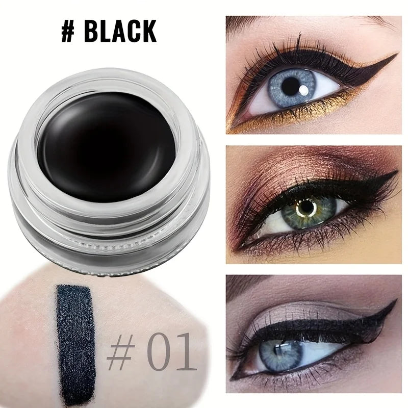 Portable Gel Eyeliner Black and Brown, Water Proof Smudge Proof Eyeliner Cream, Quick Drying Last for All Day Long Brow Eyeliner Qme 01