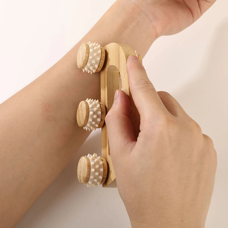 Manual Wooden Massager Wood Back Massage Roller Neck Leg Deep Tissue Qme