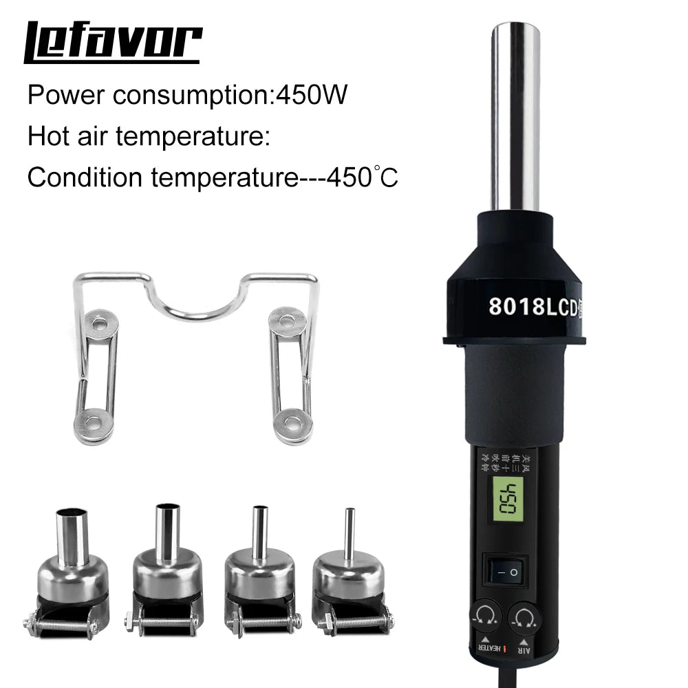 LEFAVOR 110V 220V LCD Digital Heat Air Gun Desoldering Soldering Qme