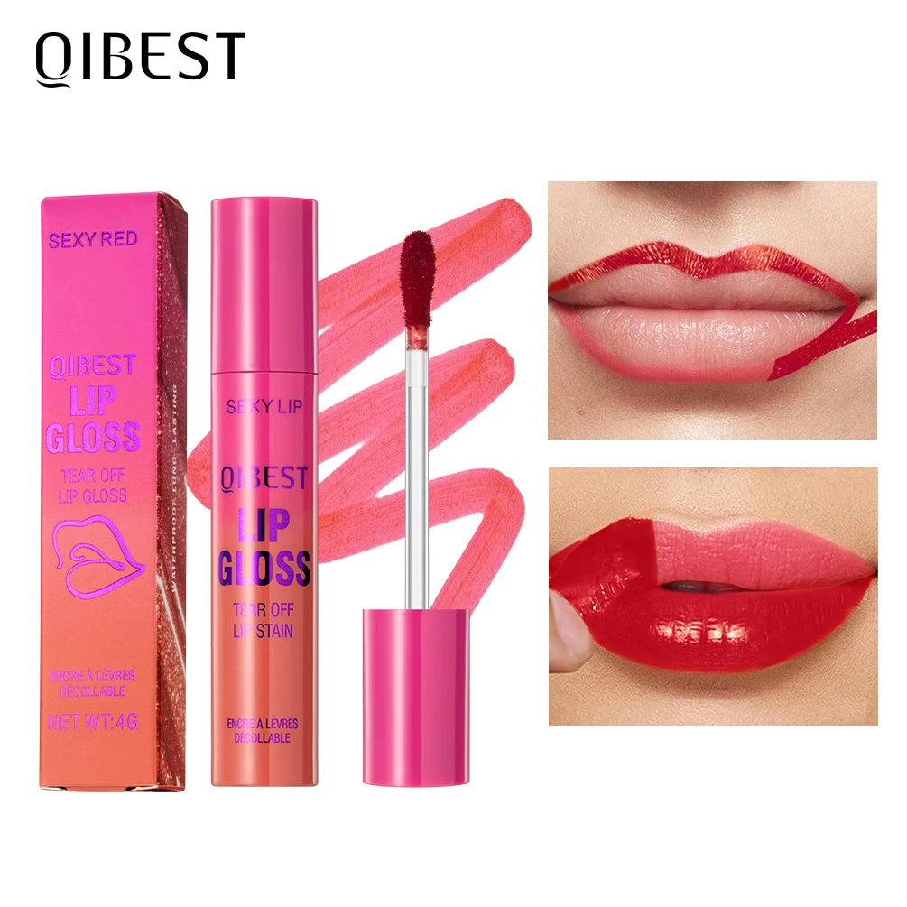 QIBEST Lip Liner Peel Off Tattoo Lipgloss Waterproof Lasting Lip Tint Red Brown Not Easy Fade Lip Stain Outline Contour Makeup Qme