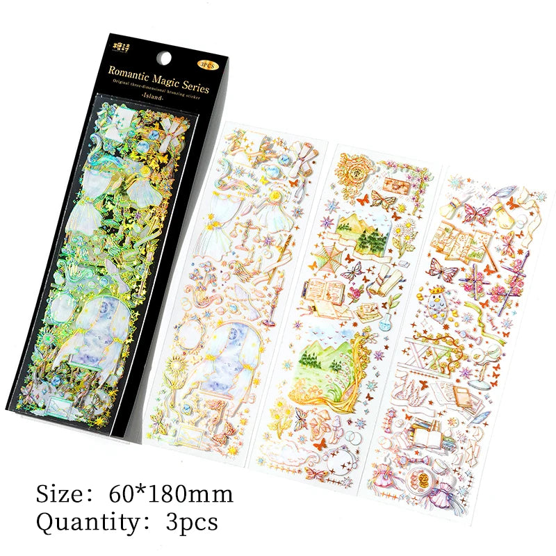 3 pcs/lot INS Laser Bronzing Stickers Adhesive Diy Sticker for Planner Diary Album Scrapbooking Stationery supplies Qme C