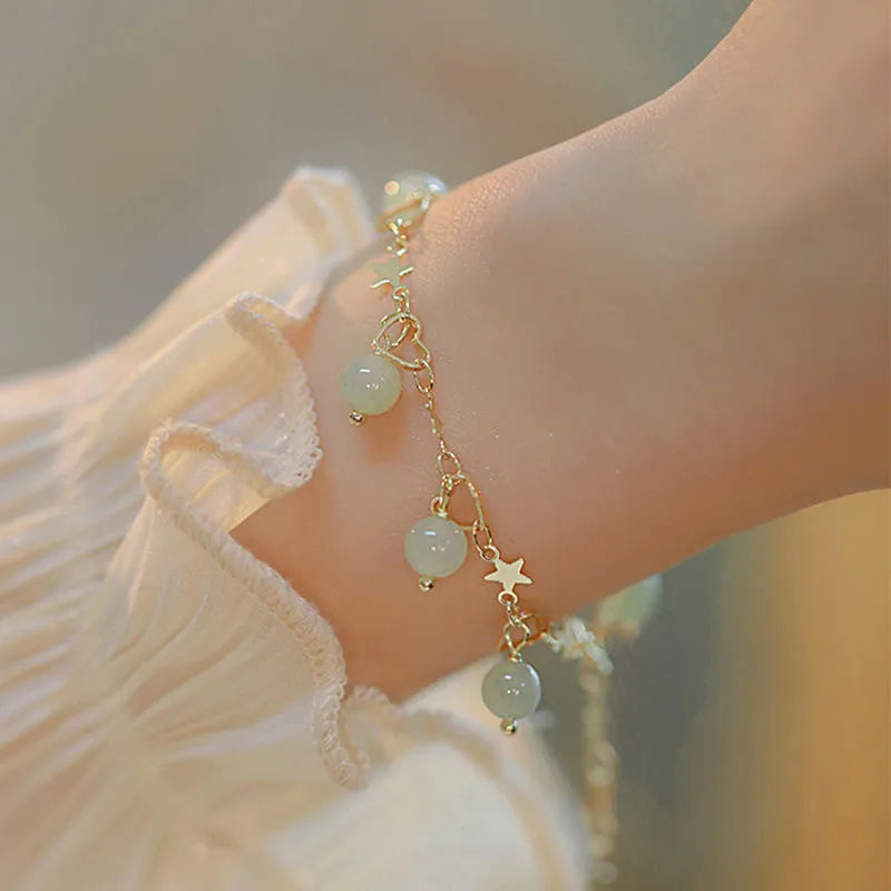 Fu Character Lucky Hetian Jade Hare Stars Antique Bracelet Creative Cute Female Temperamental Fashion Gifts Femme Qme