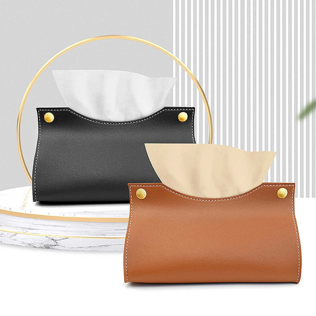 PU Leather Tissue Case Napkin Holder Storage Container Car Tissue Box Solid Color Home Living Room Decoration Qme
