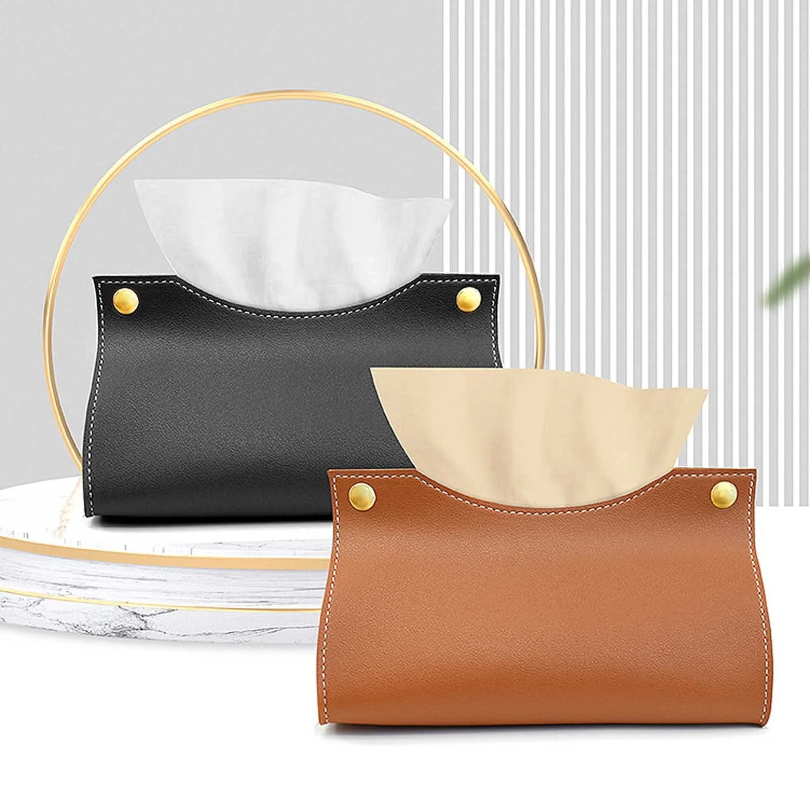 PU Leather Tissue Case Napkin Holder Storage Container Car Tissue Box Solid Color Home Living Room Decoration Qme