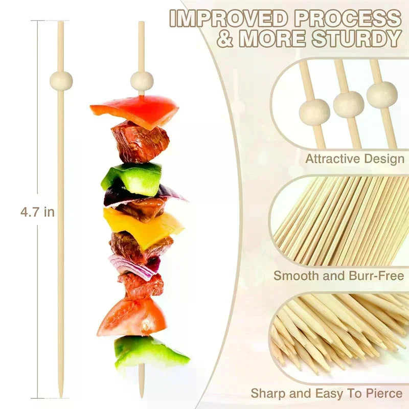 100Pcs Bamboo Fruit Fork Cocktail Prikker Skewers Disposable Fruit Fork Cocktail Prikkers Forks Food Picks Wedding Party Qme