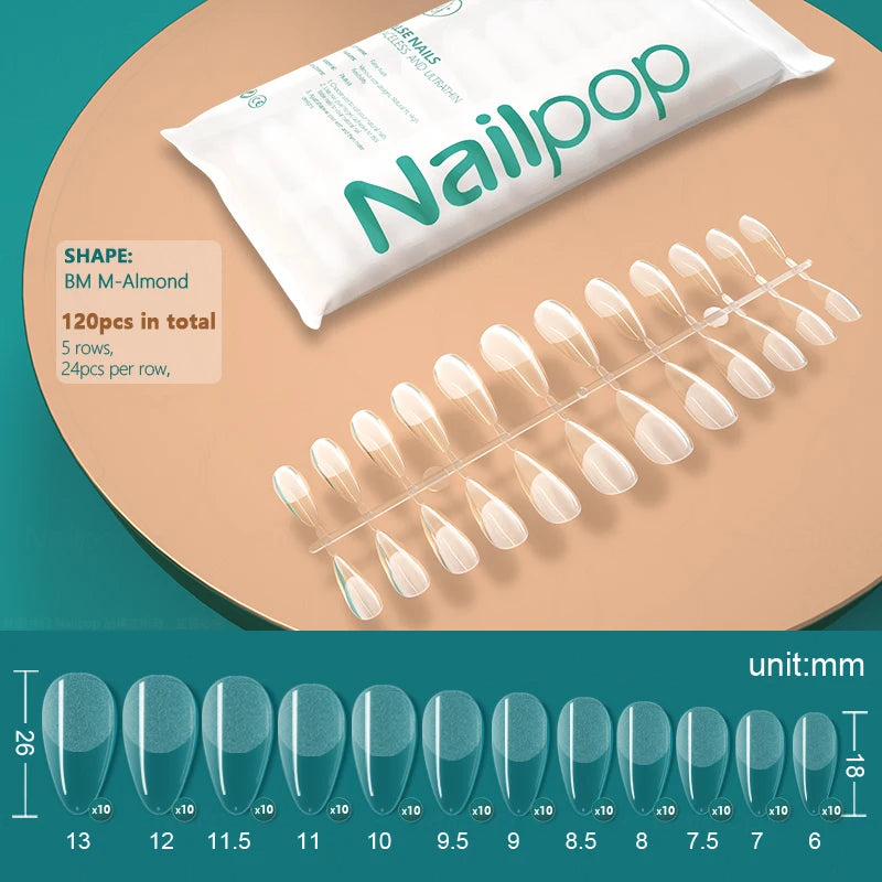 NAILPOP False Nails Acrylic Press Coffin Artificial Clear Fake Nail Qme SemiM M-Almond 120