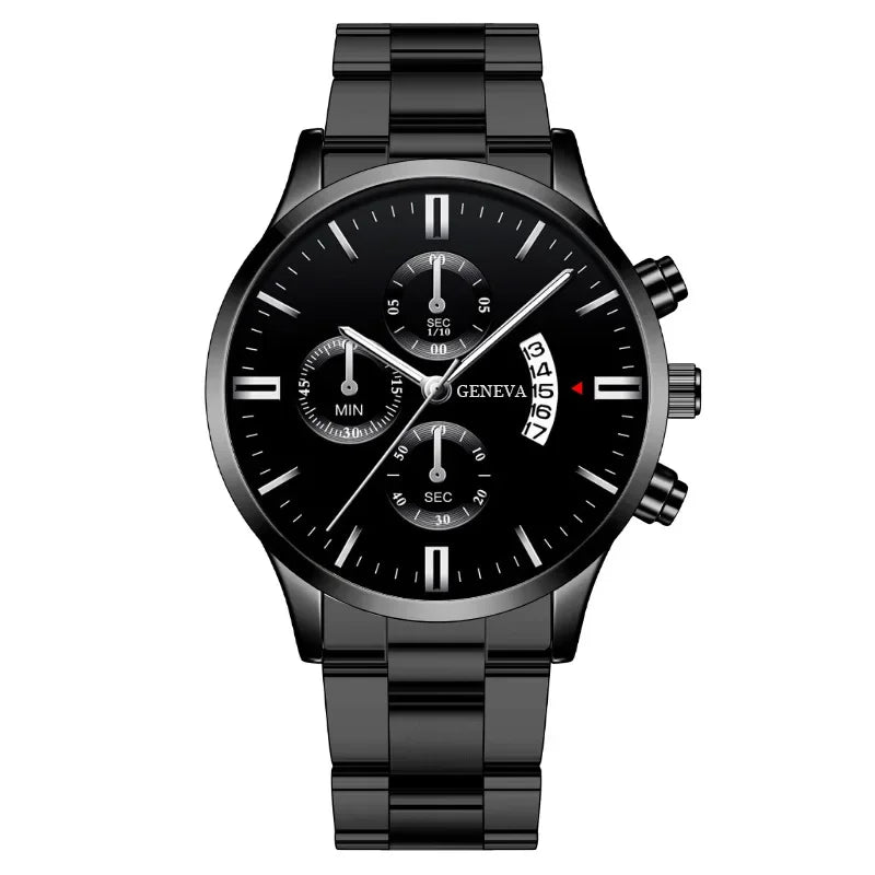 Fashion Mens Watches Luxury Silver Stainless Steel Quartz Wrist Watch Man Business Watch for Men Calendar Clock Reloj Hombre Qme Black Silver