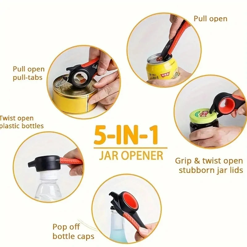Can Opener Multi Functional Five In One Beverage Bottle Opener Cap Twister Four Position Can Opener Anti Slip Cap Twister Qme