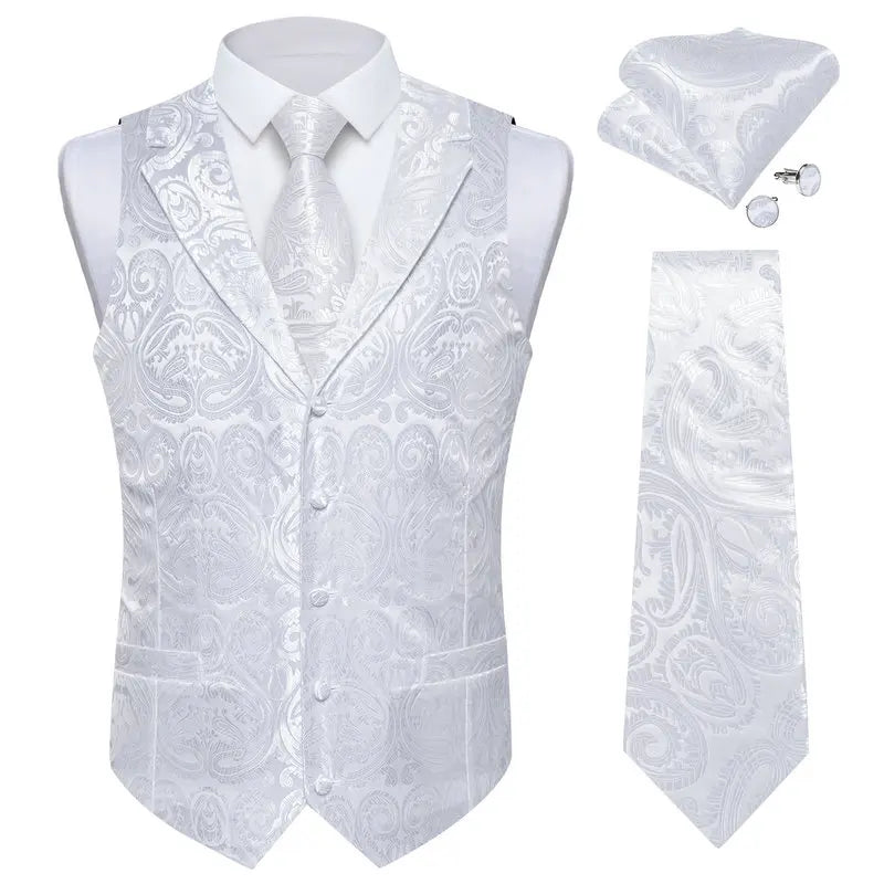 Men's Paisley Suit Vest Tie Formal Waistcoat Matching Necktie Qme MJTZ0754 S