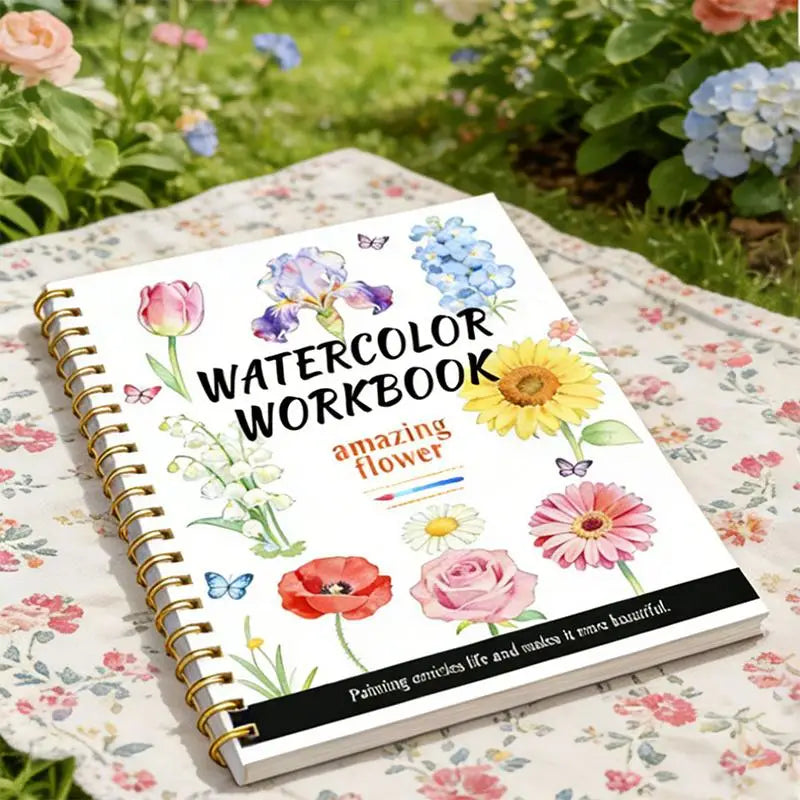 Spiral Bound Watercolor Flower Workbook Thick Paper Easy Guides Qme