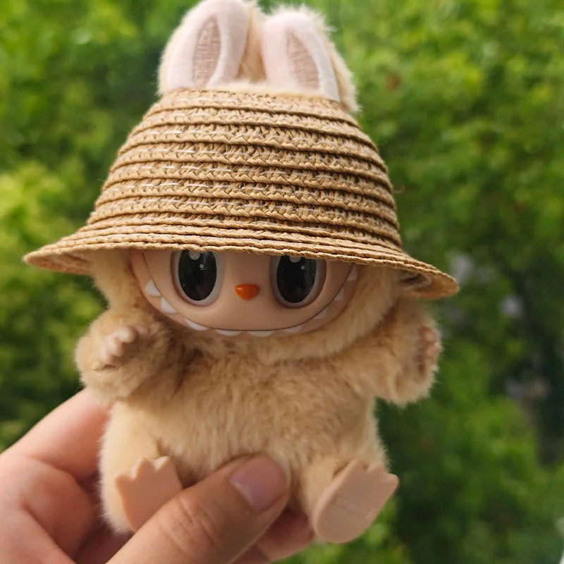 Labubu open top straw hat, party clothing accessories, rustic style Labubu baby clothes decoration accessories (hat only) Qme