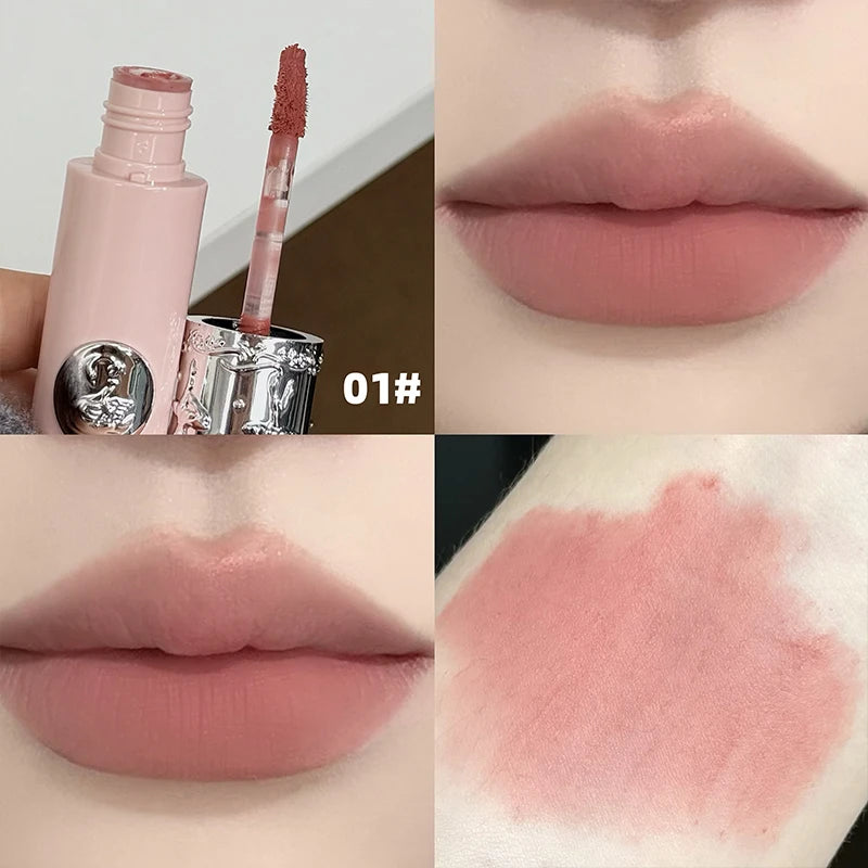 NICEKEY 6 Colors Nude Matte Lip Mud Waterproof Non-stick Liquid Lipstick Lasting Highly Pigmented Lipgloss Tint Makeup Lip Stain Qme 01