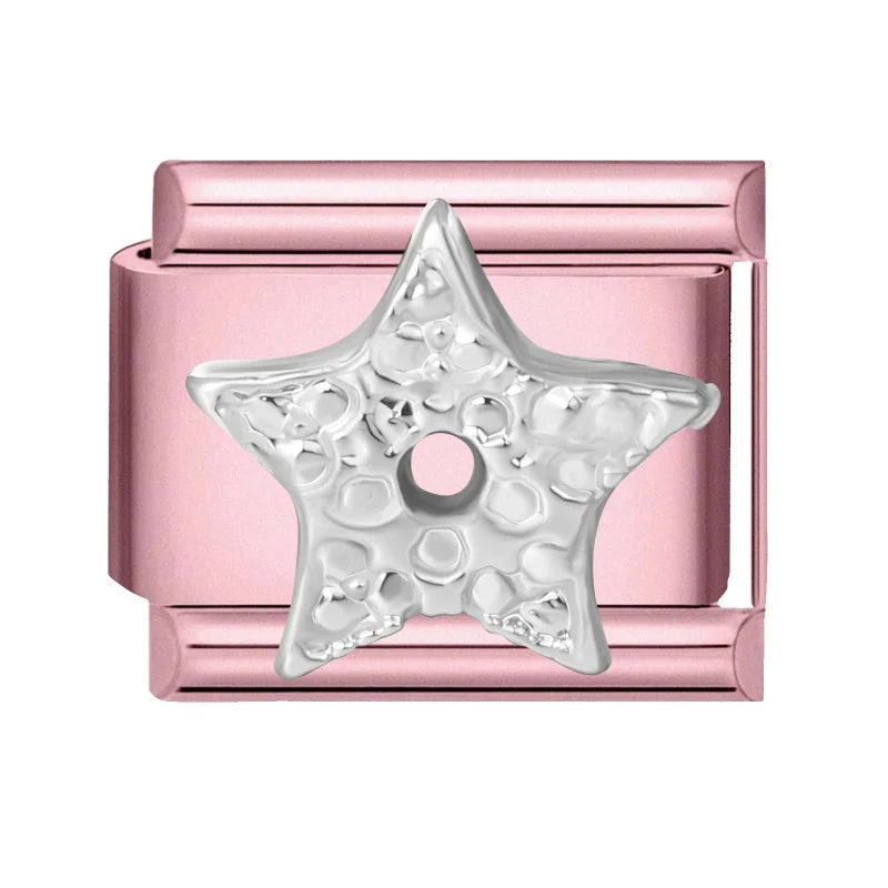 2025 New Sweet Zircon Bright Flowers Heart Bows Pink DIY Making Bracelet Women Men Stainless Steel 9mm Italian Charm Links Fit Qme Style 19