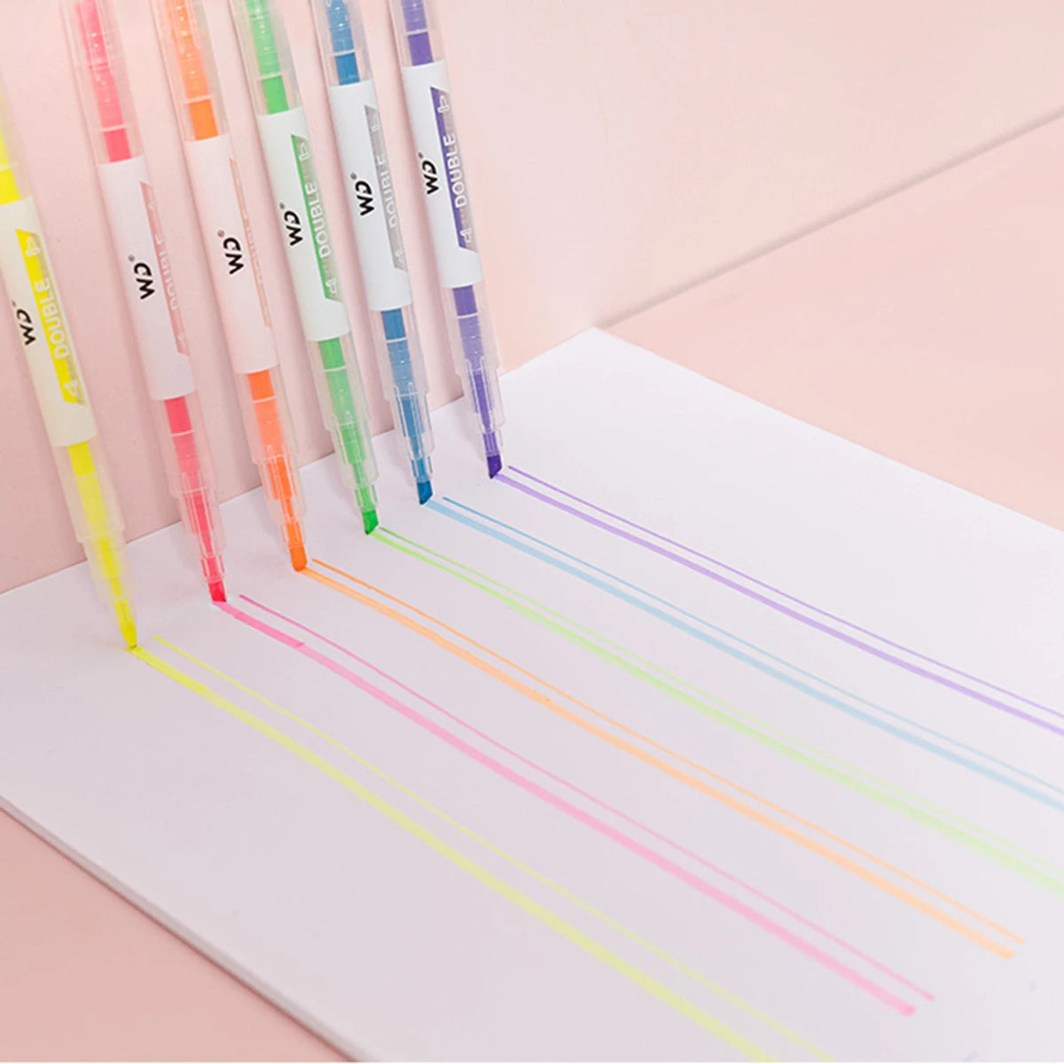 3/6Pcs/Set Double Head Fluorescent Highlighter Pen Markers Pastel Drawing Pen for Student School Office Supplies Cute Stationery Qme