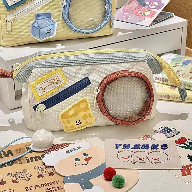 Adorable Large Capacity Burger Pencil Case Multi-layer Japanese Qme white