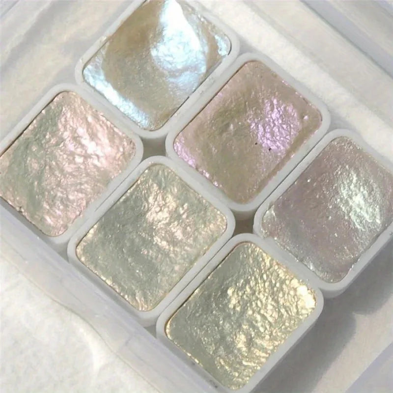 6 Colors Solid Pigment Watercolor Blue Purple Green Decor Metallic Qme WHITE