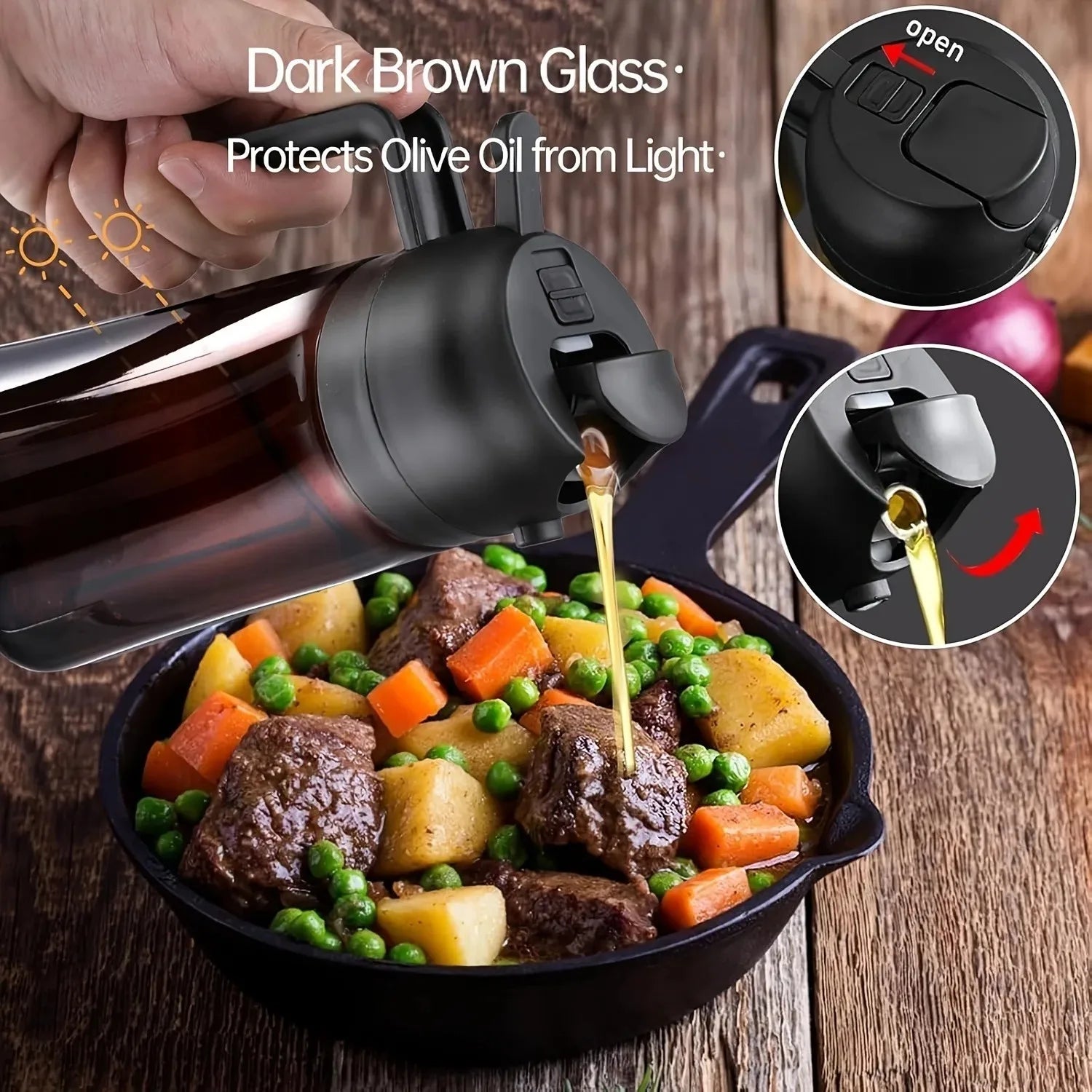 2-in-1 Light Blocking Brown Oil Sprayer Cooking Olive Dispenser Qme
