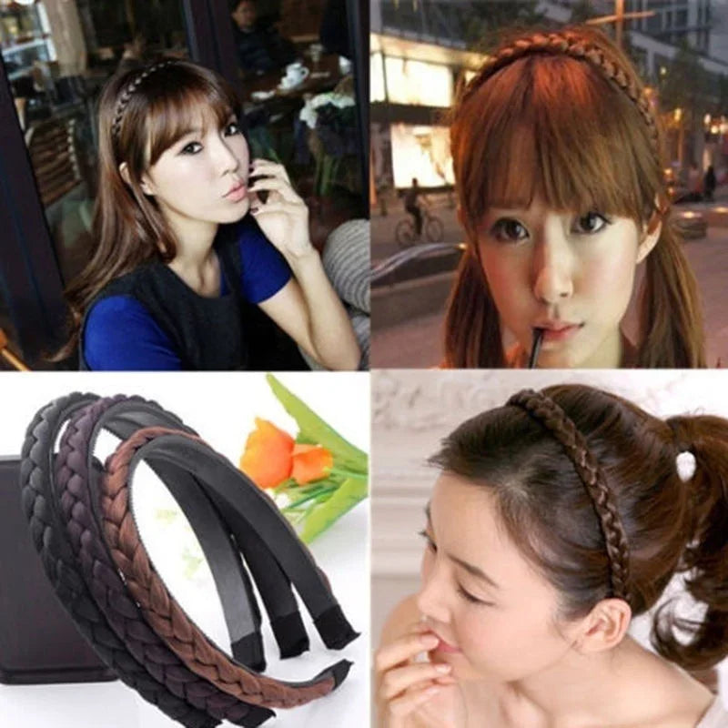 Vintage Braided Wig Headband Women Girls Fashion Hair Band Turban Qme
