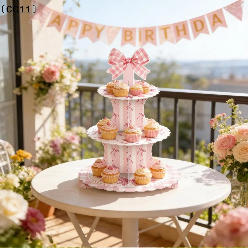 3 Tier Cake Stand Cherry Bow Party Display Birthday Cupcake Qme