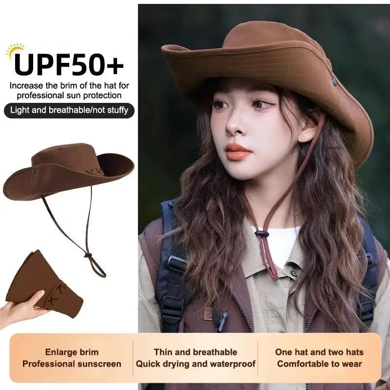 Breathable Western Cowboy Hat Solid Adjustable Wide Brim Sun Outdoor Qme