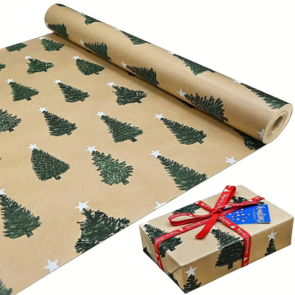 1 Roll Christmas Tree Wrapping Paper - Holiday Christmas and Birthday Decorations, Colorful Gift Wrapping, DIY Party Sup Qme 1Roll