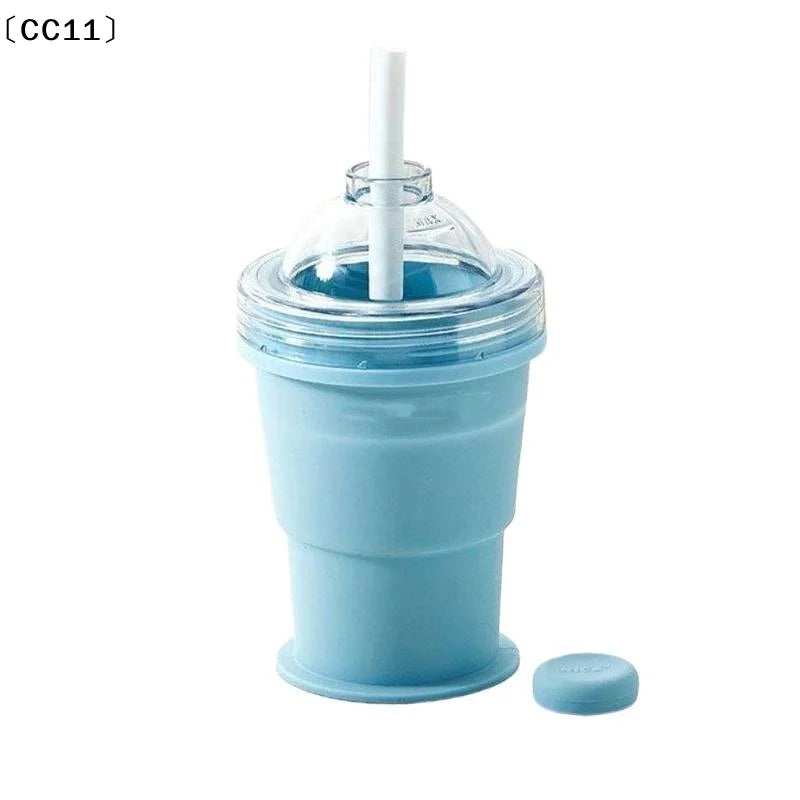 Portable Foldable Ice Ball Cup Built-in Straw Food-grade Silicone Qme